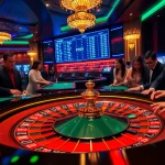 Experience the excitement at PS99 with a lively casino scene featuring a roulette table.