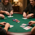 88VV players enjoying a thrilling home poker night with chips and cards.