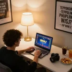 Engaged player enjoying online games at home using vipwin2 for a strategic gambling experience.