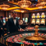 Experience the excitement of e2bet with players at a luxurious roulette table in a vibrant casino setting.