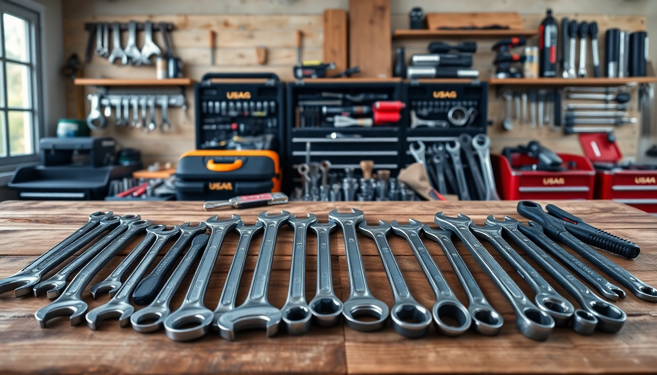High-quality USAG tools displayed in a professional workshop setting, showcasing wrenches and toolboxes.