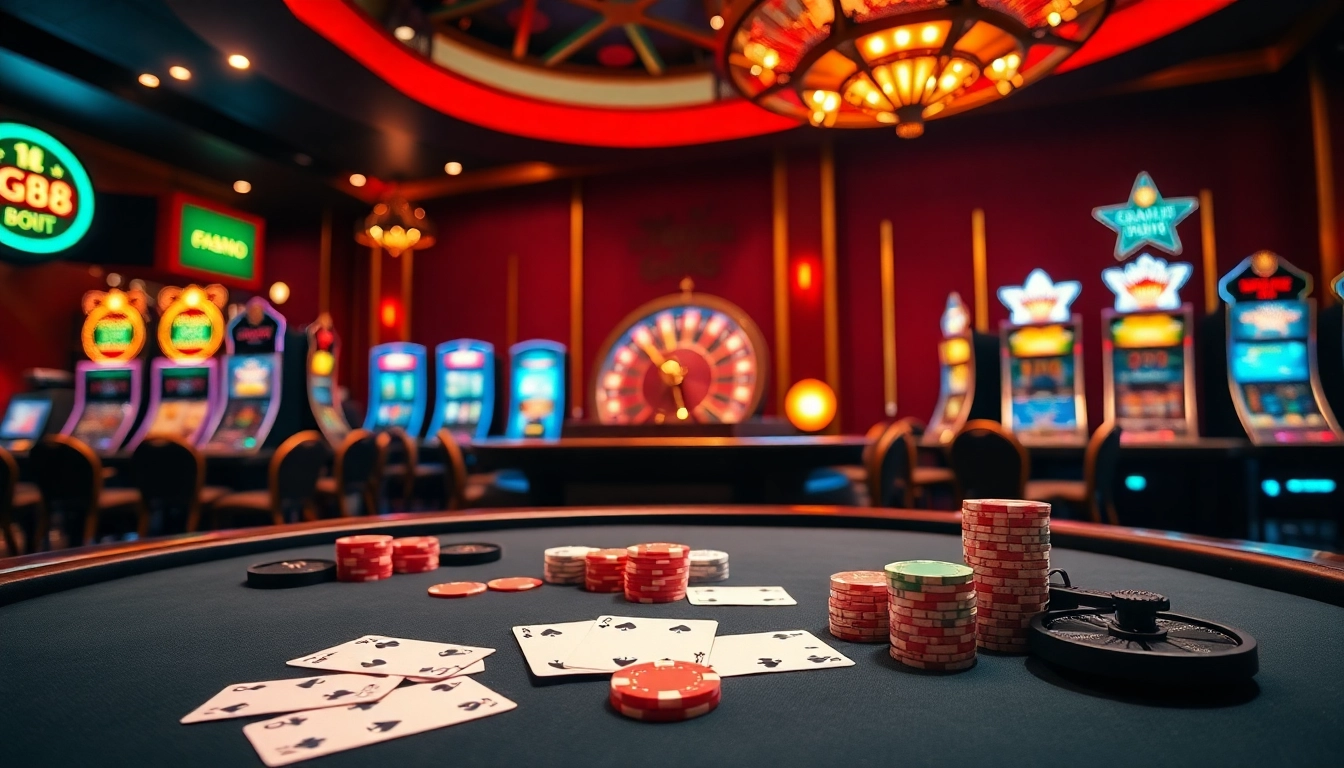 Experience the excitement of the tg88 group with vibrant casino tables and dynamic gaming elements.