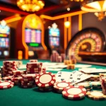 Winning at poker with high stacks of chips at the casino table inspired by https://mtr888.com/.