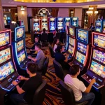 Players enjoying slot gacor machines in a vibrant casino environment with lively engagement
