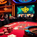 Experience thrilling gameplay at 789club with poker chips and roulette wheel.