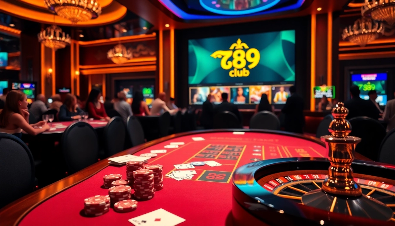 Experience thrilling gameplay at 789club with poker chips and roulette wheel.