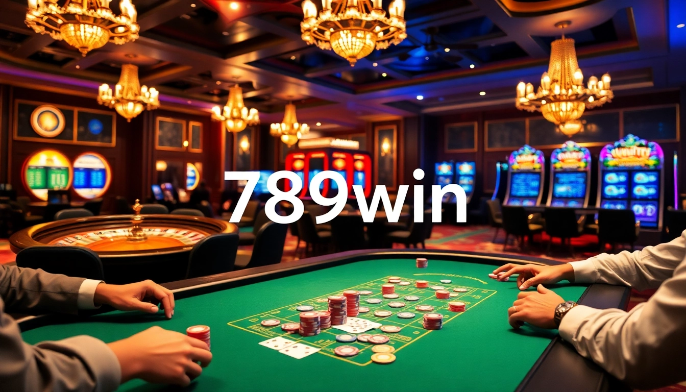Players enjoying a thrilling game at 789win's casino, featuring poker chips and roulette wheel.