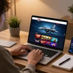 Engaged user strategizing for F168 online casino gaming on a laptop at a cozy home setup.