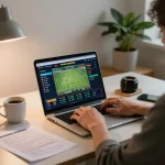 Engaging sports betting at home with Fly88, showcasing live odds and a cozy setup.