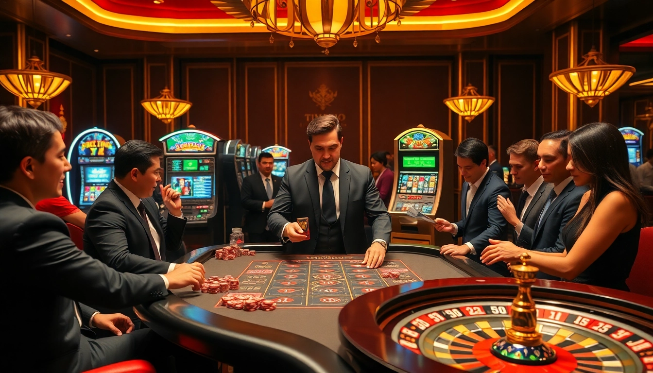 Players engaging at a casino table while analyzing tỷ lệ kèo nhà cái during an exciting betting session.