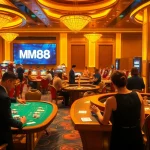 Exciting MM88 casino scene showcasing vibrant gaming tables and thrilling slot machines.