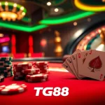 Experience the thrill at TG88 casino with vibrant poker chips and a dynamic roulette wheel.