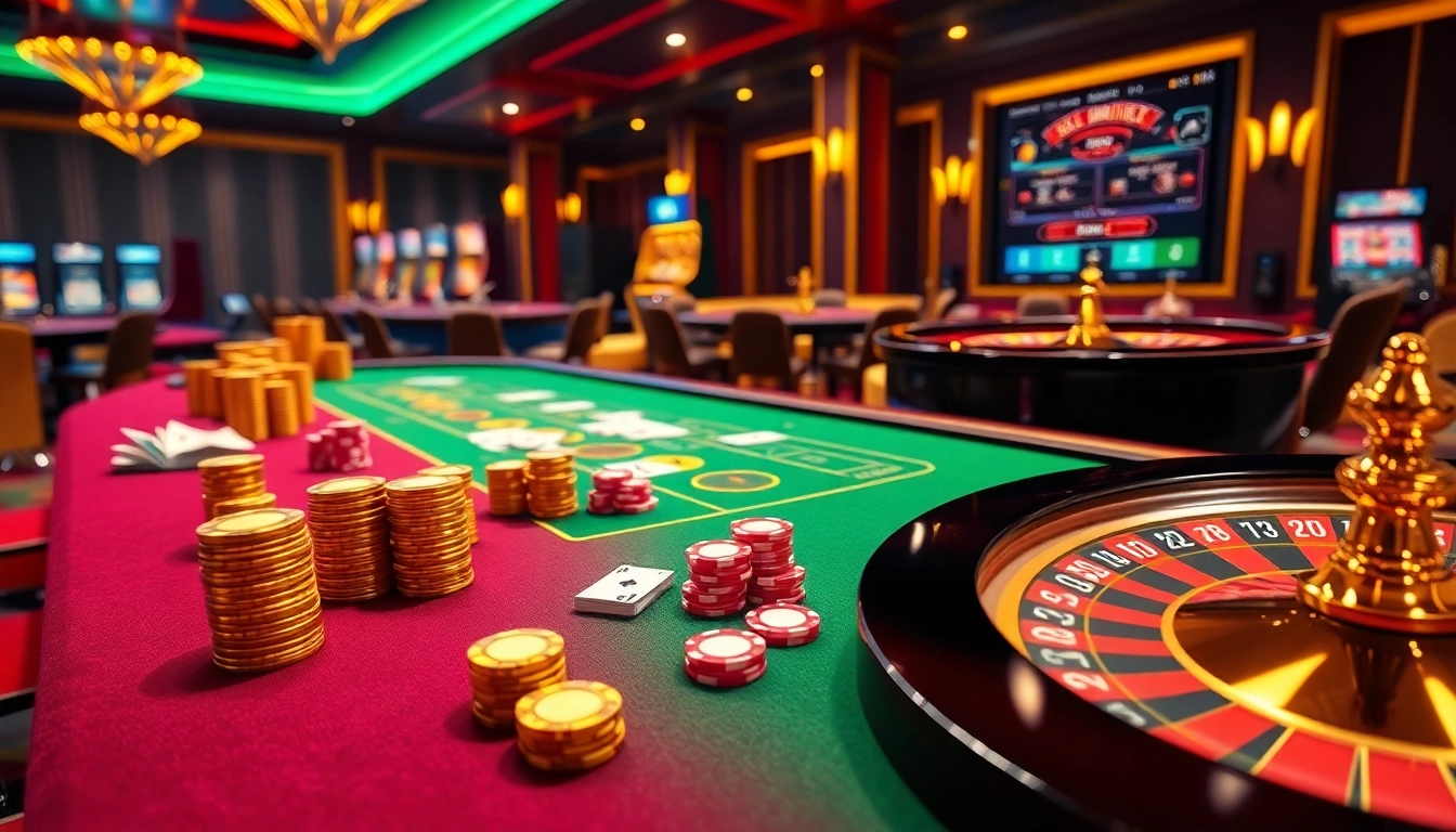 Experience thrilling casino action at https://net88.wtf/, featuring professional gaming tables, poker chips, and roulette wheels.
