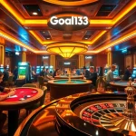 Exciting gaming scene at Goal123 showcasing poker tables and roulette wheels.