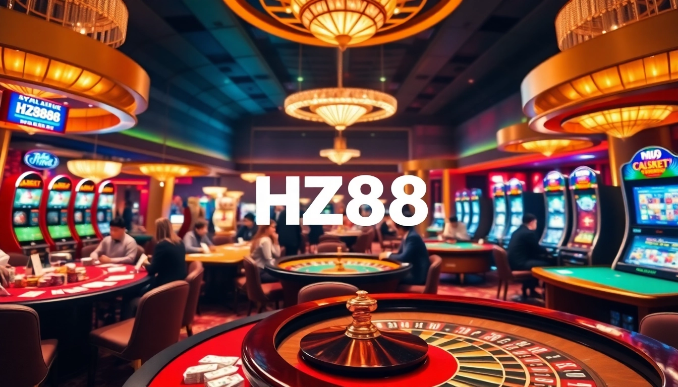 Experience the thrilling atmosphere of HZ88 with vibrant casino games and action-packed visuals.