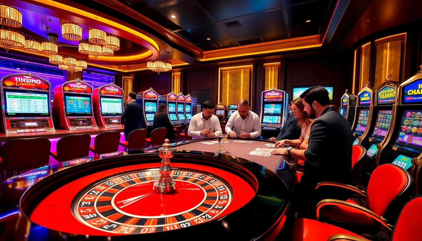 Experience Kèo Nhà Cái in a luxurious casino setting with vibrant tables and eager players.