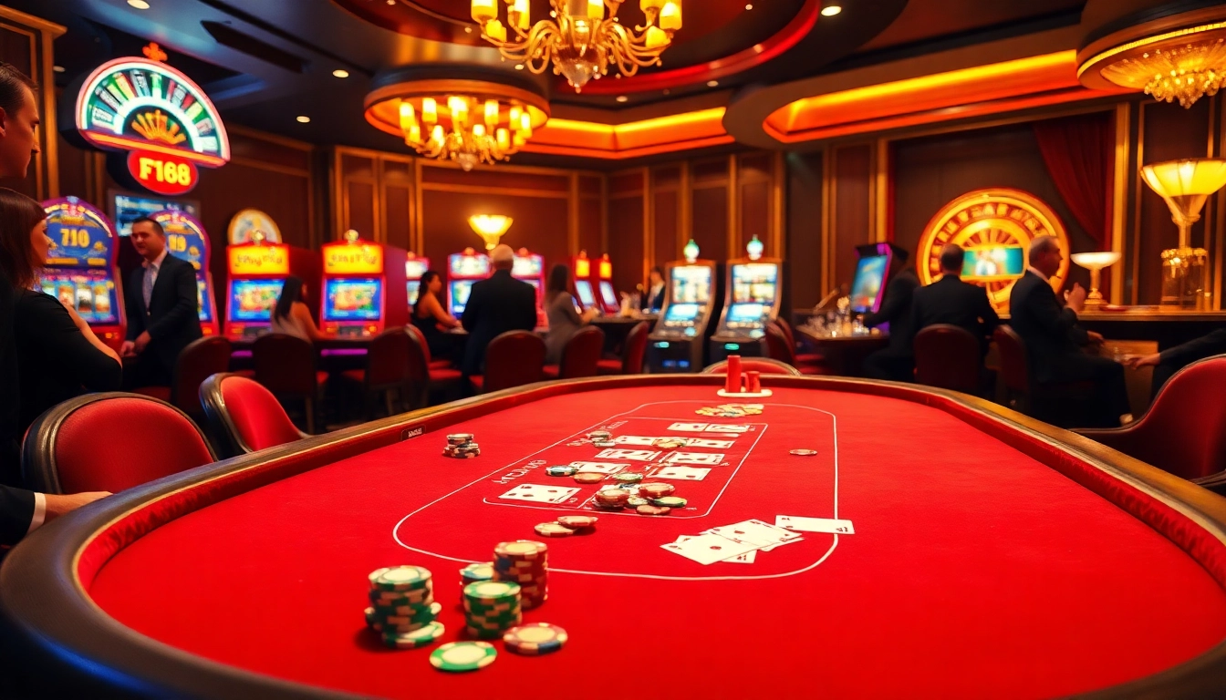 Experience high-stakes poker at F168's exciting casino, with plush tables and vibrant atmosphere.