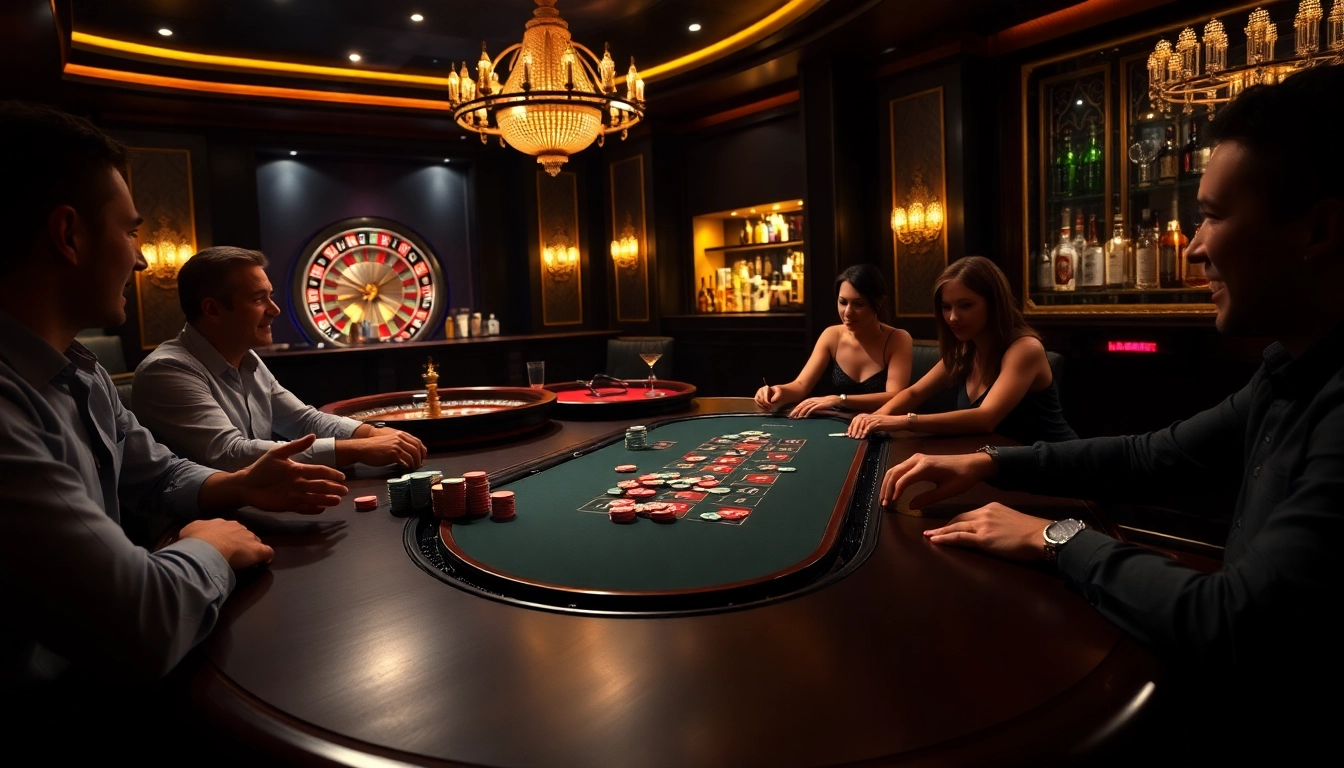 Players engage at a vibrant casino table, winning with cm88 poker strategies.