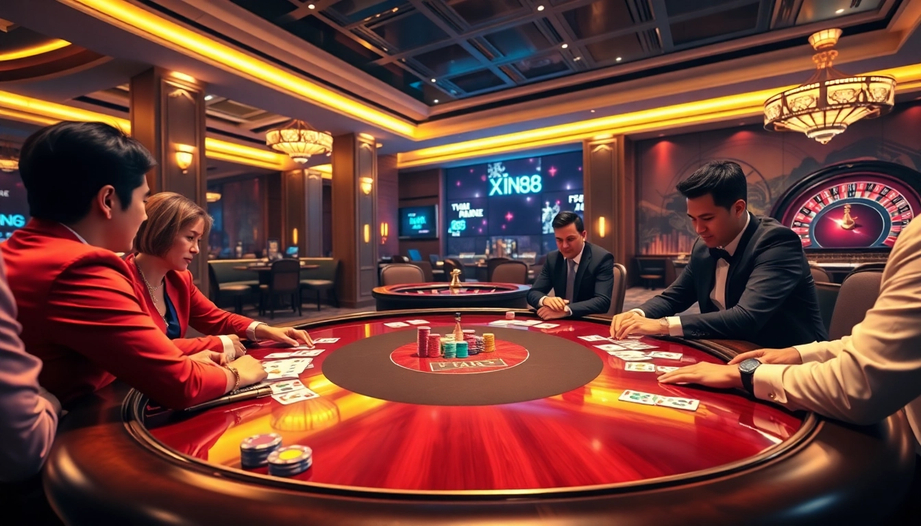 Experience thrilling gameplay at Xin88 with a vibrant poker table and refined ambiance.