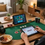 Engaging in Go88 online live blackjack from a cozy home setup with tablet.