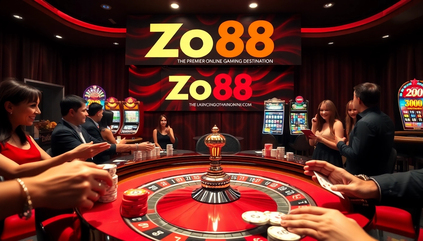 Experience the excitement of gambling at zo88 with vibrant casino tables, poker chips, and bright slot machines.