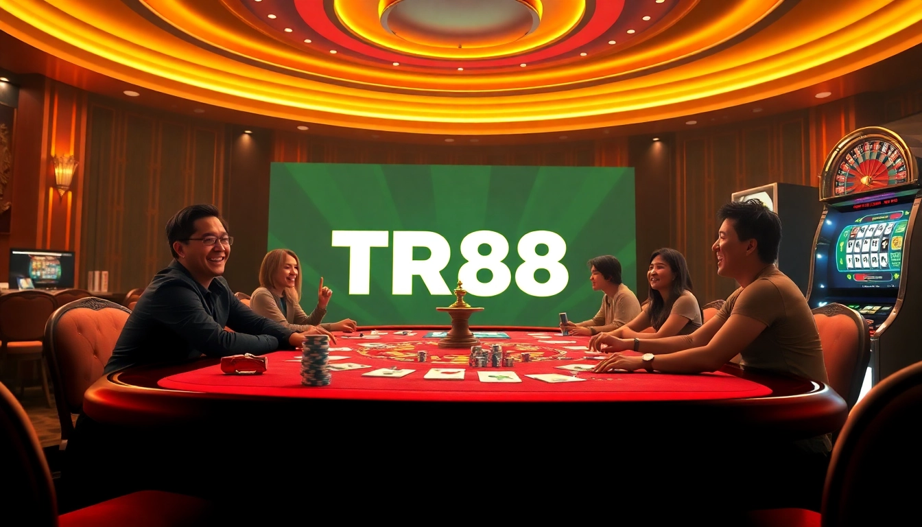 Experience the thrill at TR88 with an exciting casino scene of poker chips and roulette.