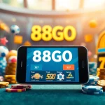 Engaging promotional image for 88GO online betting platform featuring app interface and vibrant gaming icons.