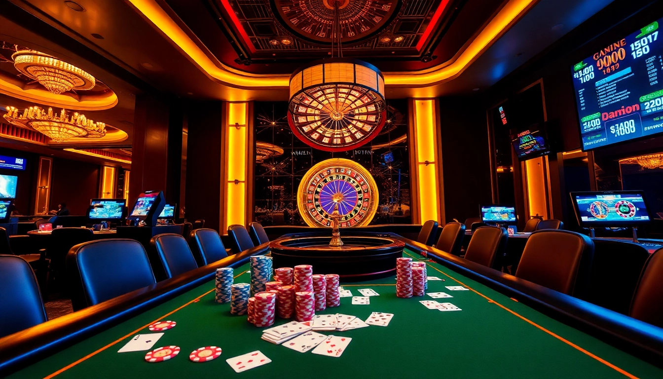 Players enjoying a thrilling game at NK88 casino with vibrant poker chips and lively atmosphere.