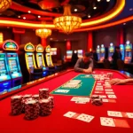 Play at the QQ88 casino table featuring vibrant poker chips and exciting slot machines.