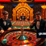 Engaging players enjoying an exciting game at gi88's luxurious online casino, showcasing vibrant tables and thrilling gameplay.