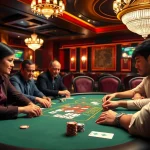 Players engaging at a May88 poker table, showcasing vibrant casino excitement and strategy.
