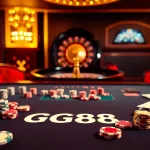 Experience the thrilling games at GG88 with poker chips and a vibrant casino table.