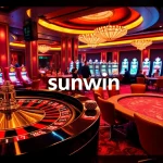 Exciting sunwin casino scene featuring roulette, poker, and slot machines