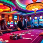 Exciting casino atmosphere at https://go8.chat/ with players cheering at gaming tables.