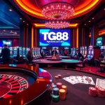 Experience the thrill of gambling at TG88's vibrant casino with poker tables and slot machines.