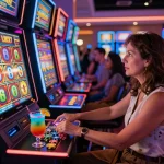 Player engaged with Lucky 88 slot machine in a lively casino atmosphere, surrounded by colorful lights and chips.