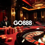 Experience luxury gaming at GO88 casino with vibrant tables, poker chips, and roulette action.