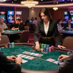 Engaging live casino atmosphere at Bong99 with players enjoying poker and vibrant decor.