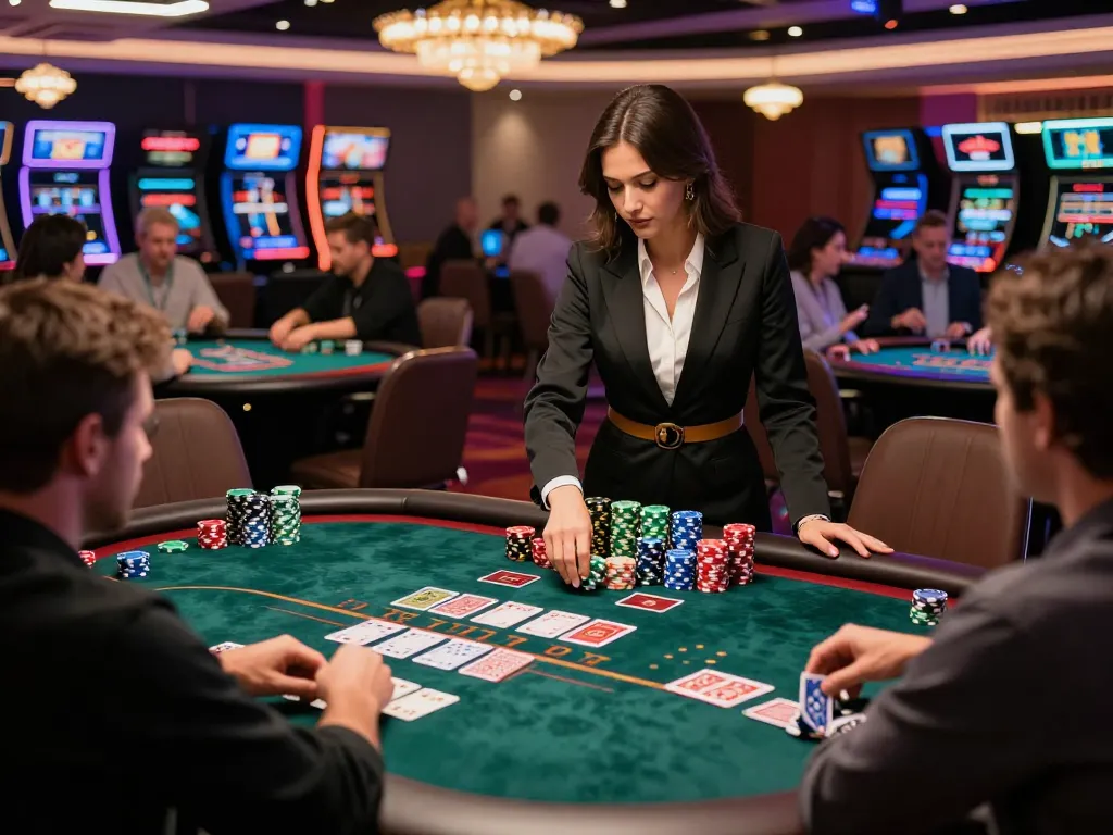Engaging live casino atmosphere at Bong99 with players enjoying poker and vibrant decor.