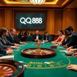 Players strategy at QQ88 casino table with chips and cards in action.