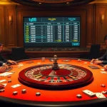 Experience the thrilling atmosphere of https://tg88.nl/ with professional gamblers placing bets at a luxurious casino table.