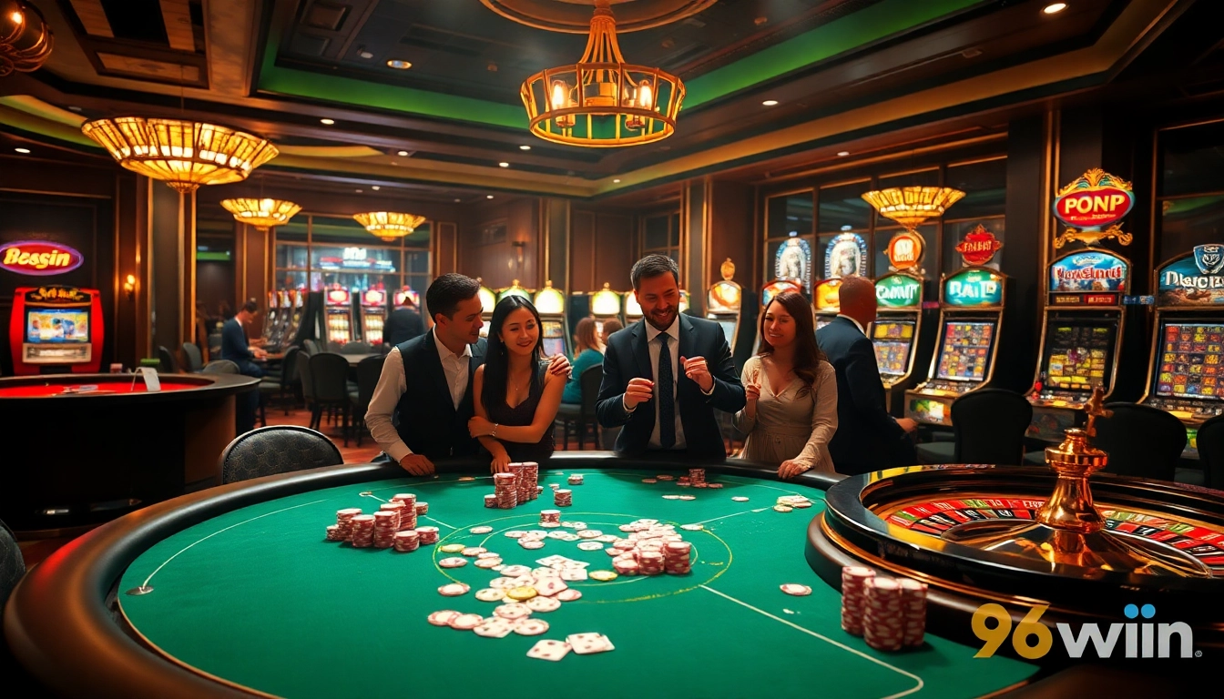 Players enjoying an exciting game experience at 98win casino with vibrant table setups.