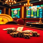 Experience high-stakes poker excitement at https://g28.wtf/, showcasing cards and chips in a luxurious casino setting.