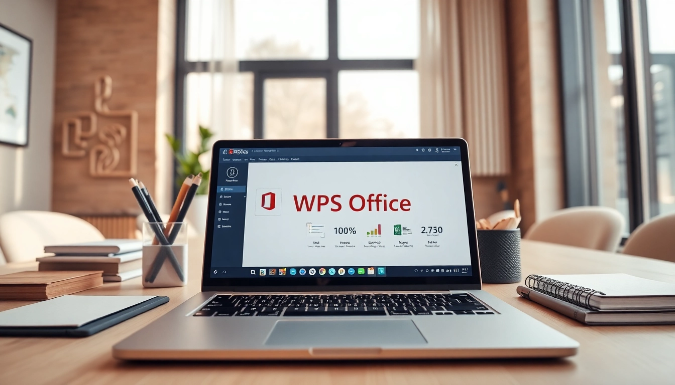 动态工作空间，展示WPS Office功能的笔记本电脑，激发生产力。