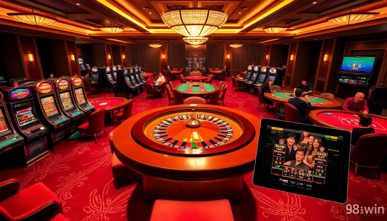Experience the thrill of winning at 98win with vibrant casino tables and engaging players.