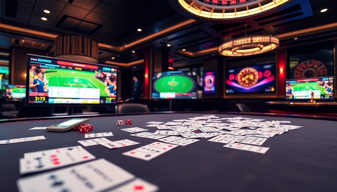 Engaging in đá gà trực tiếp betting at a luxurious casino table, surrounded by vibrant betting slips and dynamic screens.