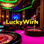 Players enjoying high-stakes games at a LuckyWin-themed casino, featuring vibrant tables and exciting visuals.