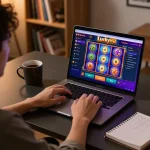 Player engaging in Lucky88 online slots from a cozy home office
