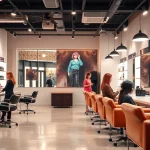 Engaging scene illustrating hair salon reviews with a stylist at work in a chic salon.