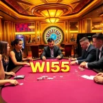 Players enjoying a thrilling game of Win55 at an opulent casino poker table.